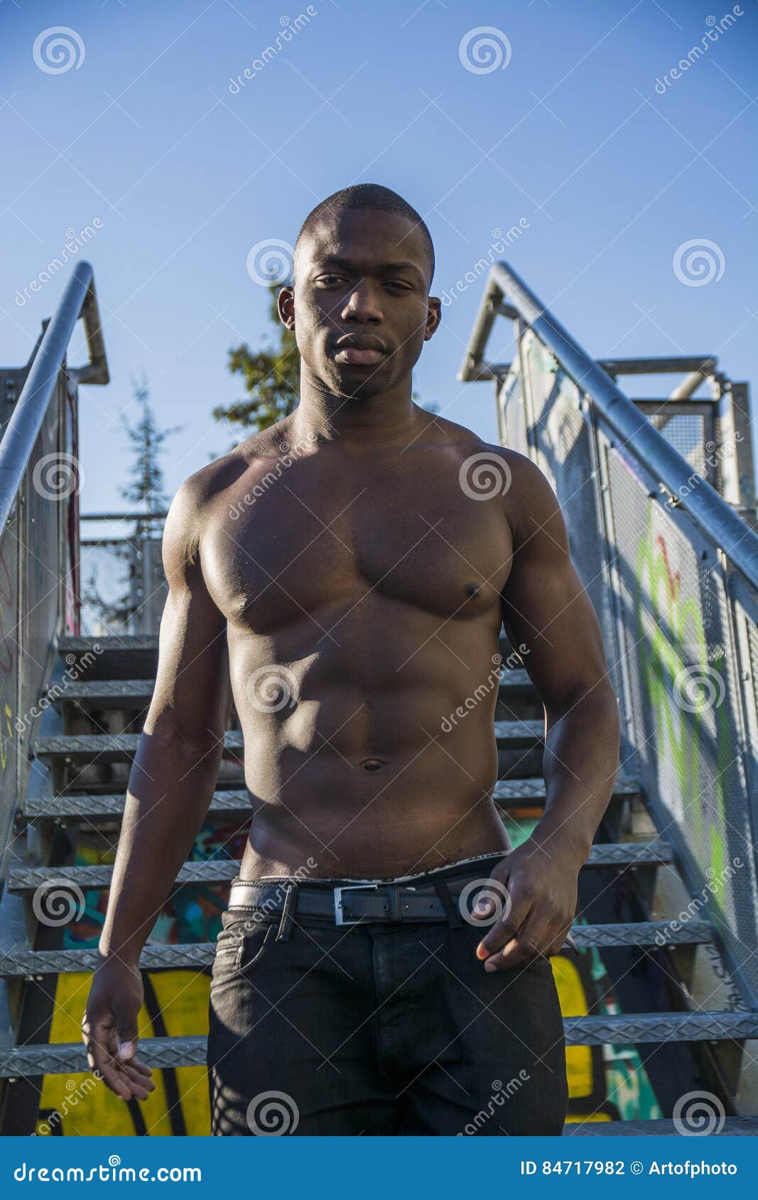 Hot Buff Black Man Posing Outdoor Stock Photo - Image of shirtless, torso:  84717982