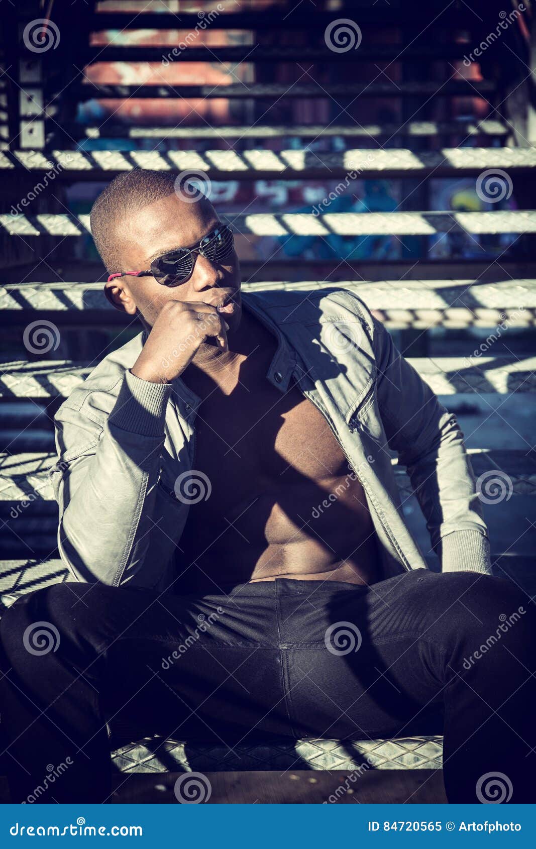 Hot Buff Black Man Posing Outdoor Stock Photo - Image of shirtless, torso:  84717982