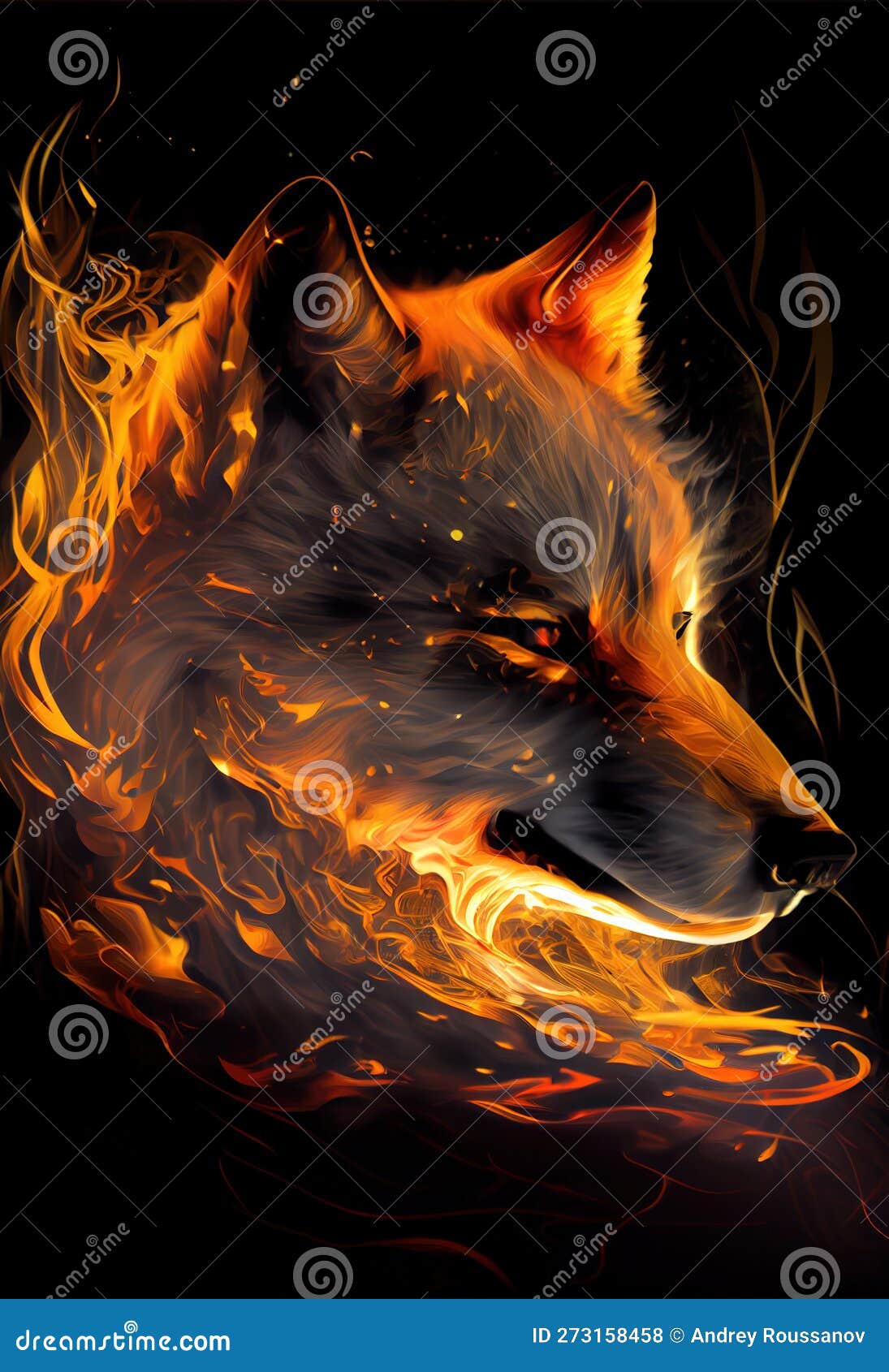 hot burning wolf. ai render.