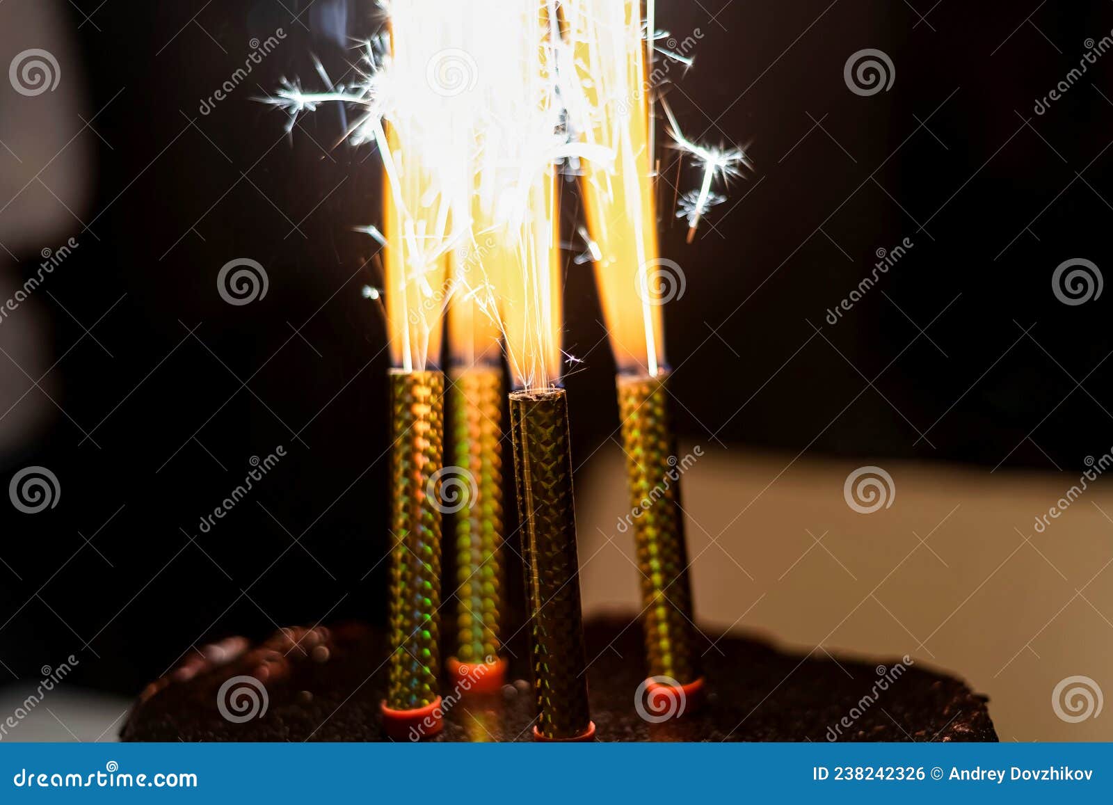 Hot Candles Fireworks are Inserted into the Cake Stock Photo Image of