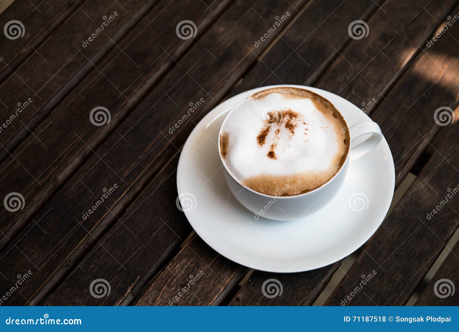 Hot Cappuccino in the Cup on Wood Table Stock Photo Image of break
