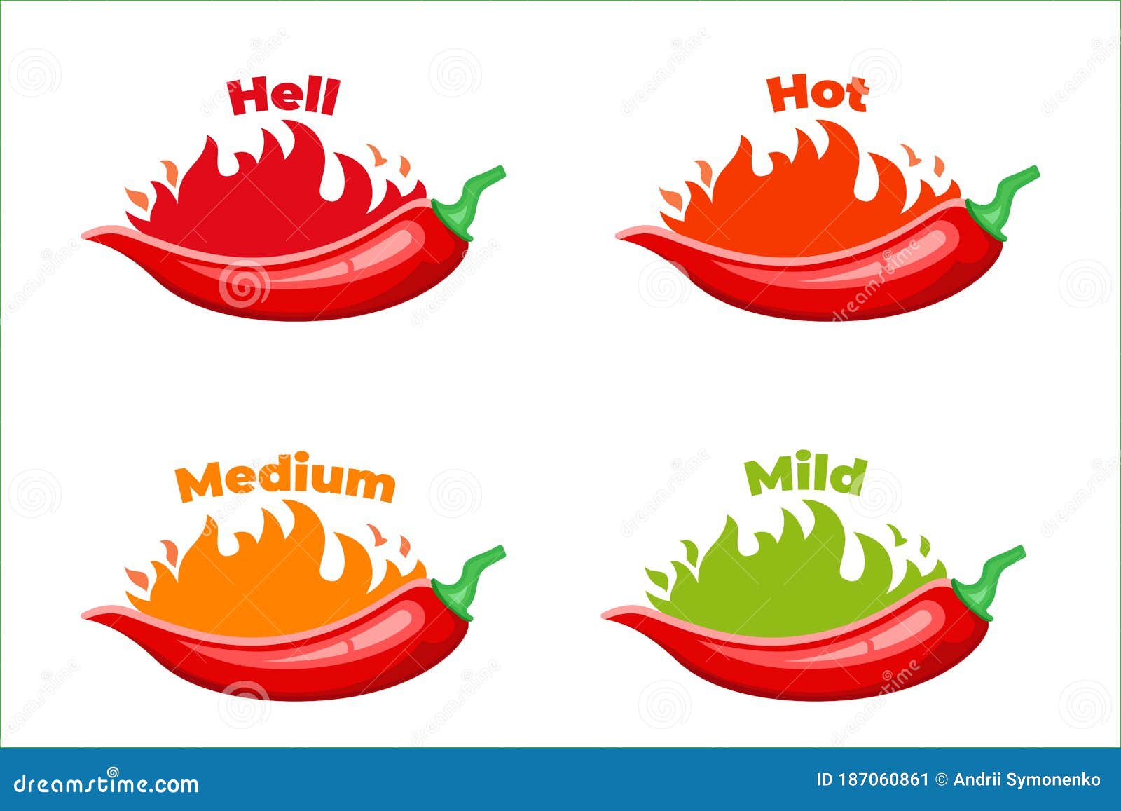 Hot, Chilli Pepper Level Labels, Burning Red Peppers Sauce Package Icon