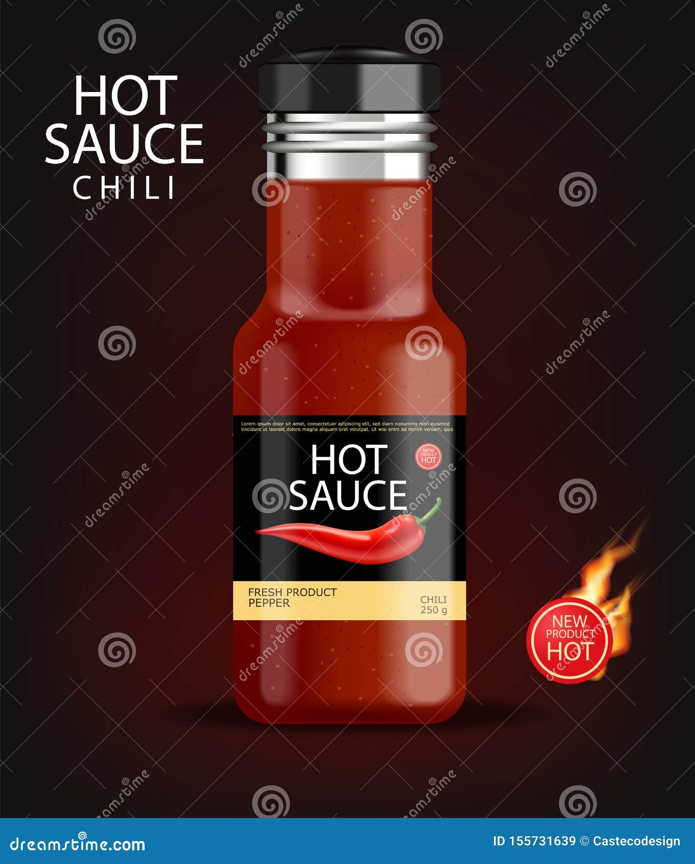Download Hot Chilli Sauce Vector Isolated Realistic. Product Placement Mock Up Bottle. Label Design ...