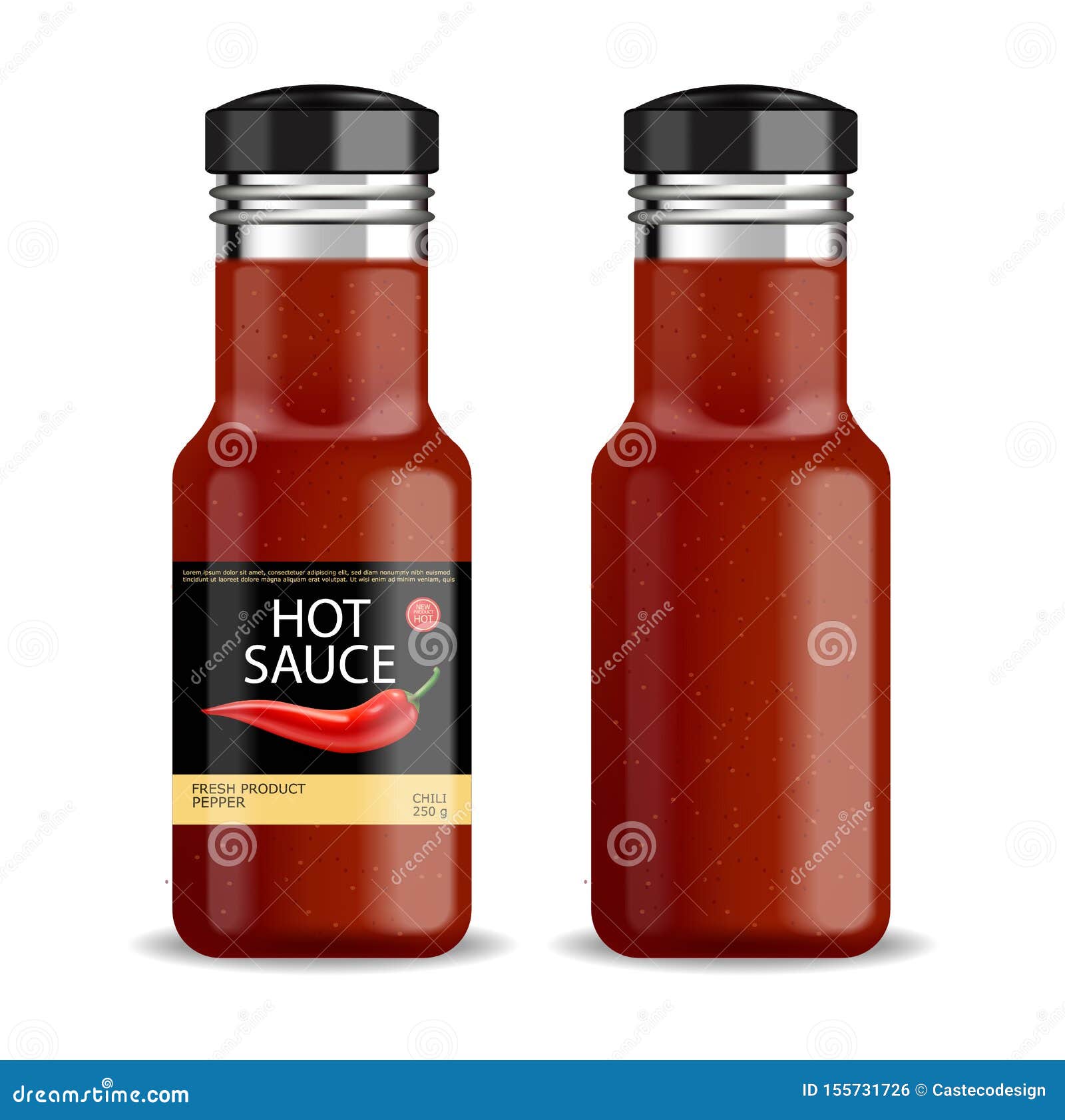Download Hot Chilli Sauce Vector Isolated Realistic. Product Placement Mock Up Bottle. Label Design ...