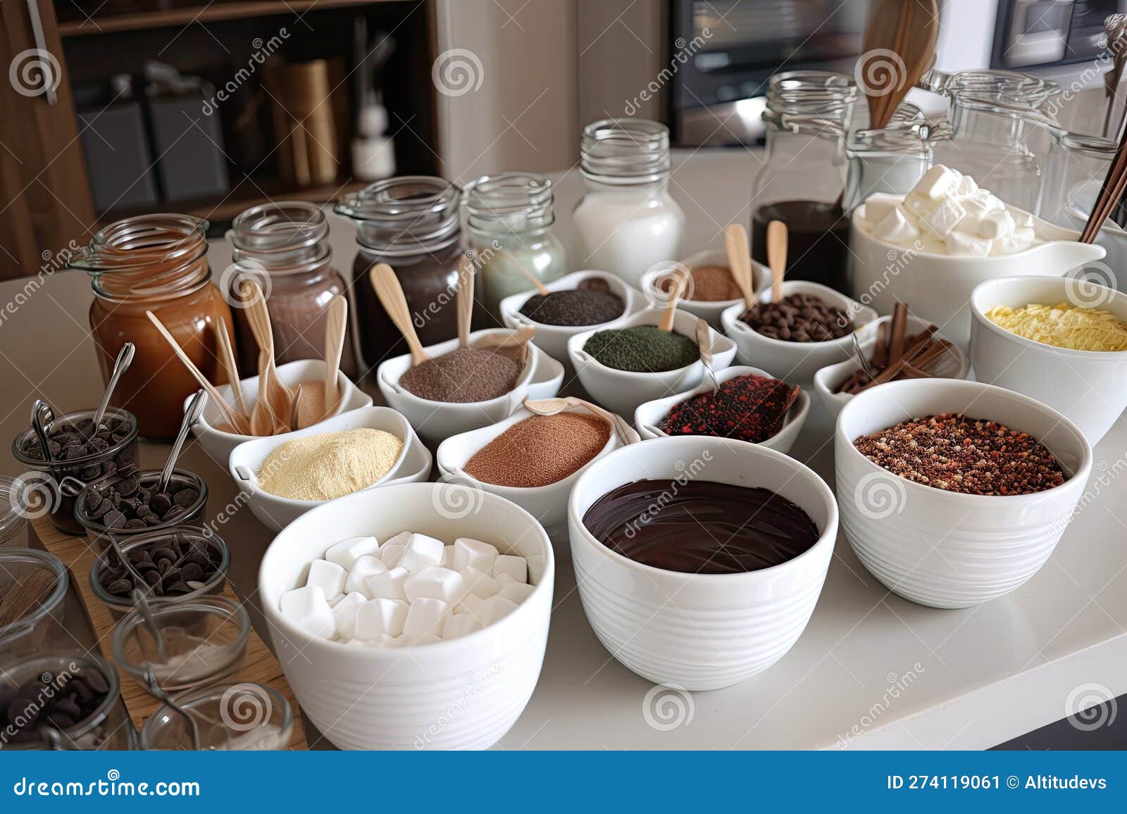 hot chocolate bar, with endless options for mix-ins and toppings