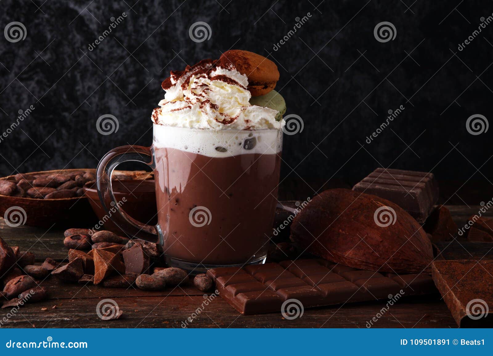 Hot Chocolate or Coffee with Whipped Cream in Glass. Stock Image