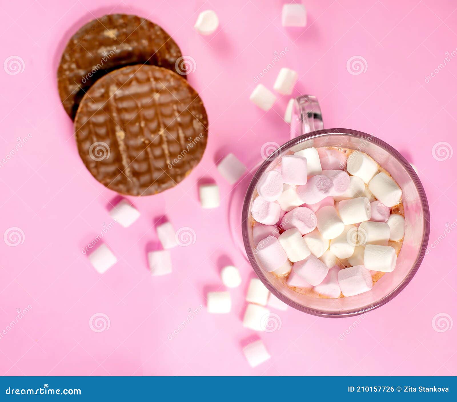 Hot Chocolate with Marshmallows and Chocolate Biscuits Stock Photo