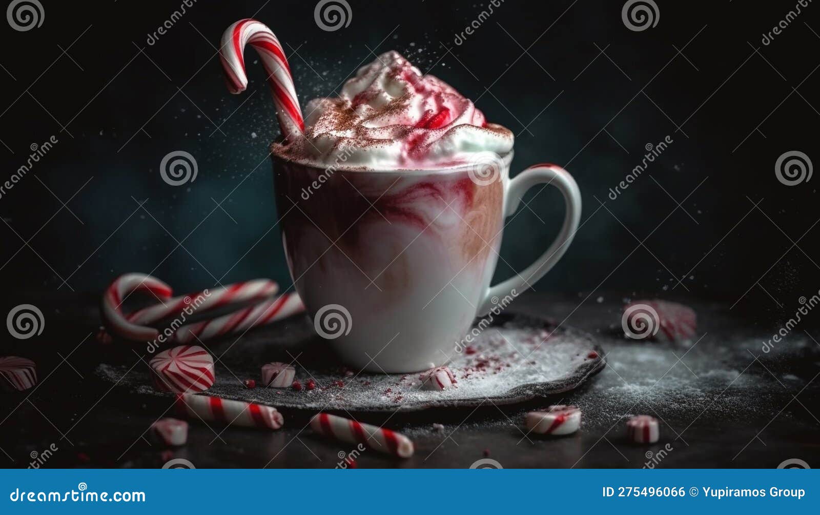 Hot Chocolate with Marshmallows and Candy Cane Generated by AI Stock