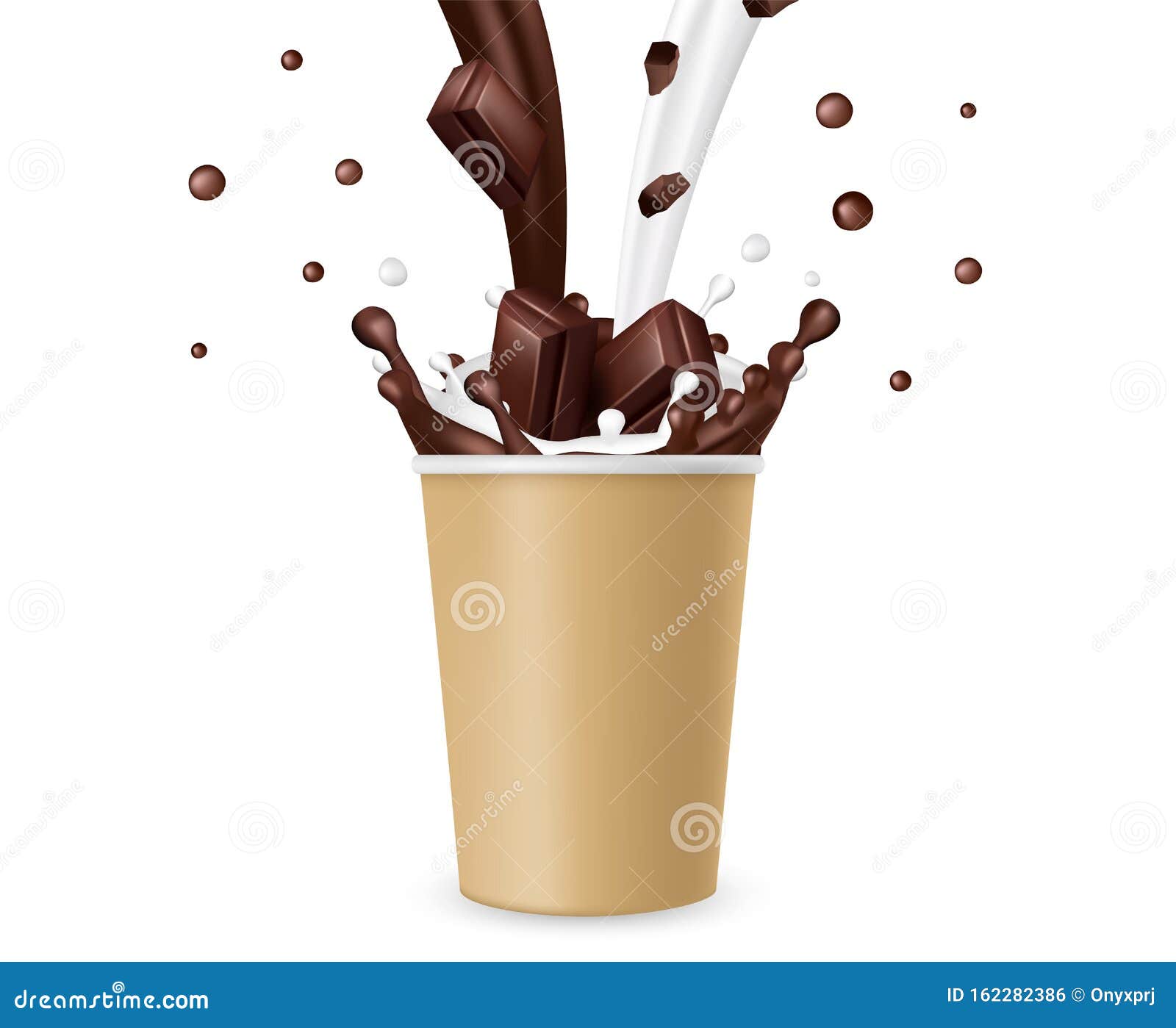 Cup with milk chocolate splash, illustration - Stock Image - F024