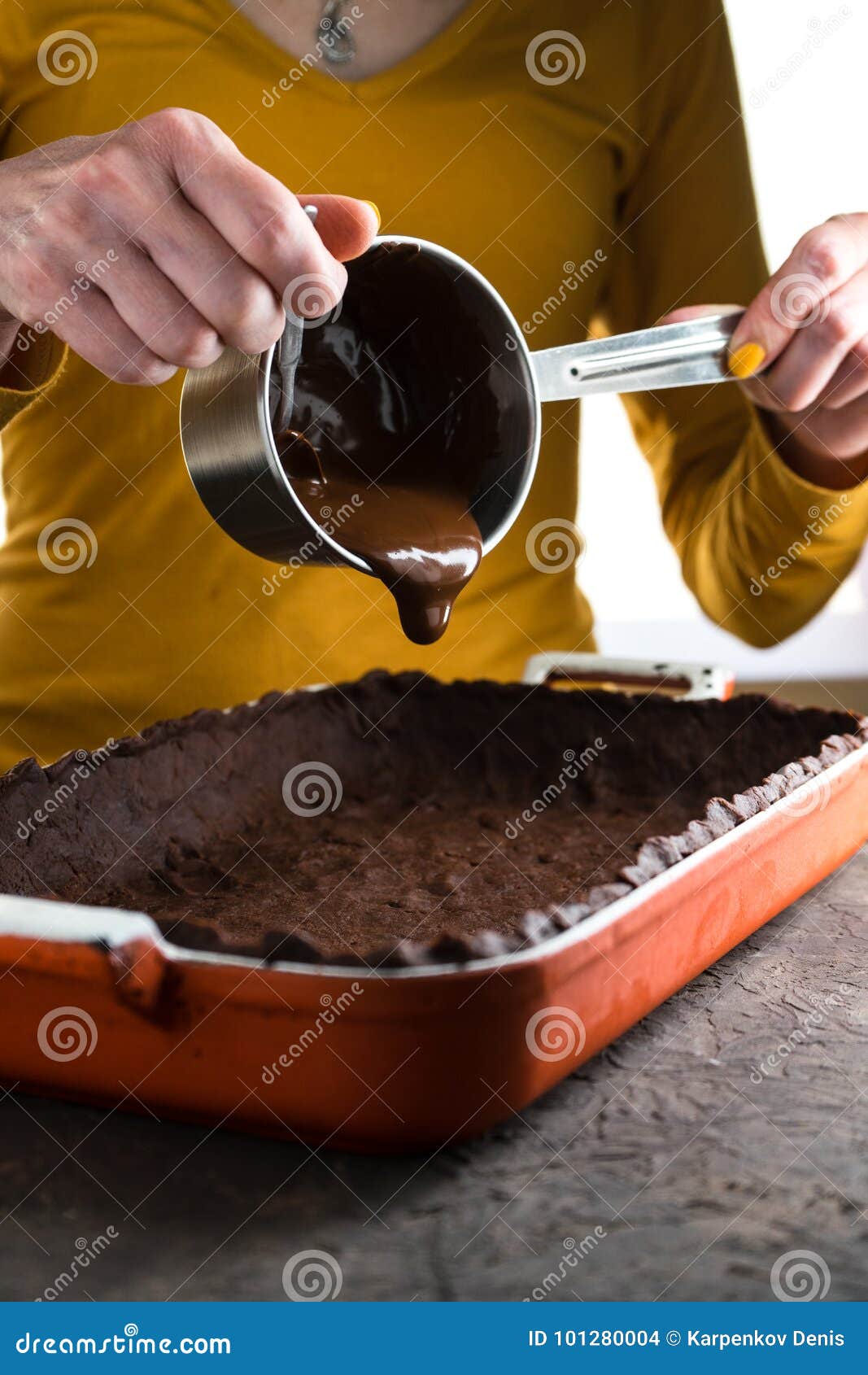 Hot Chocolate in a Saucepan, Dough in a Baking Dish Stock Photo Image