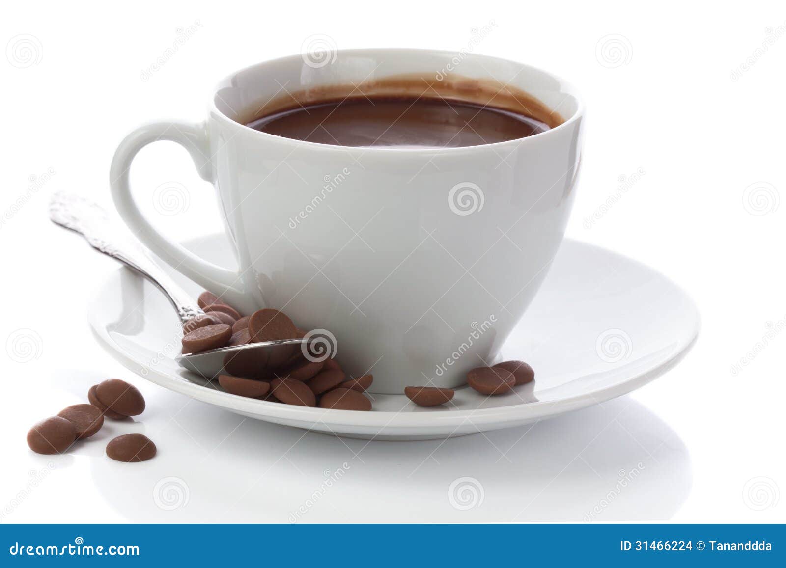 Hot Chocolate in White Cup and Chocolate Chips Stock Photo Image of