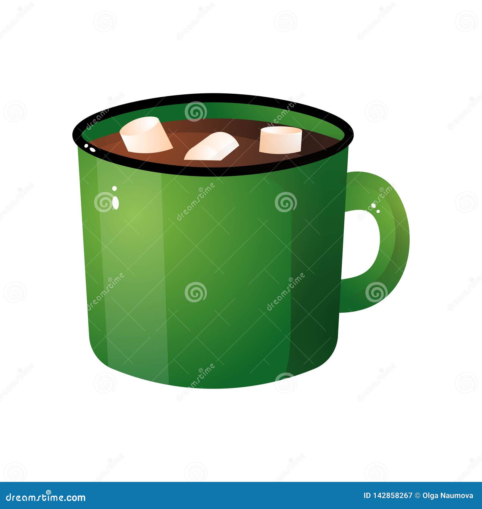 Hot Chocolate with White Marshmallow in Green Mug Stock Vector ...