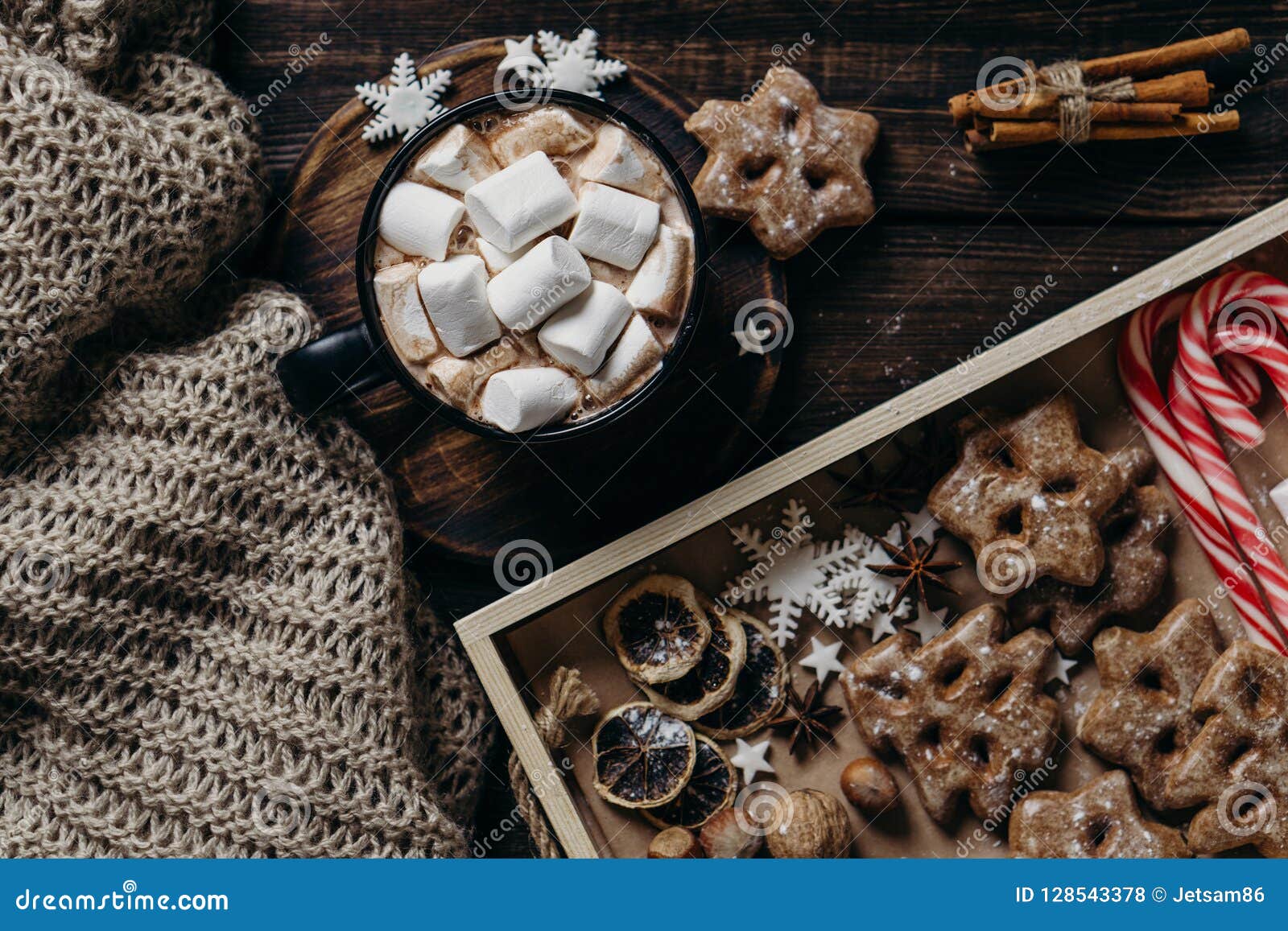 Hot Chocolate, Winter Sweets and Knitted Blanket Stock Photo - Image of ...