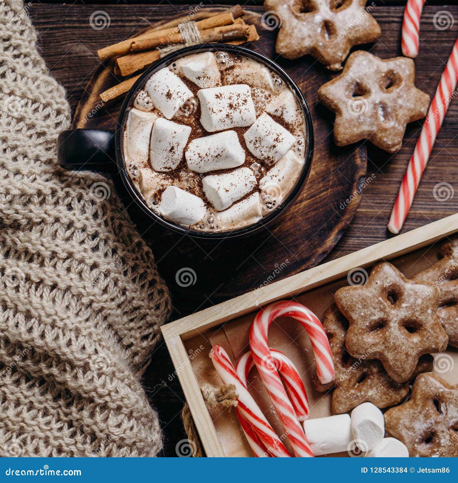 Hot Chocolate, Winter Sweets and Knitted Blanket Stock Photo - Image of ...