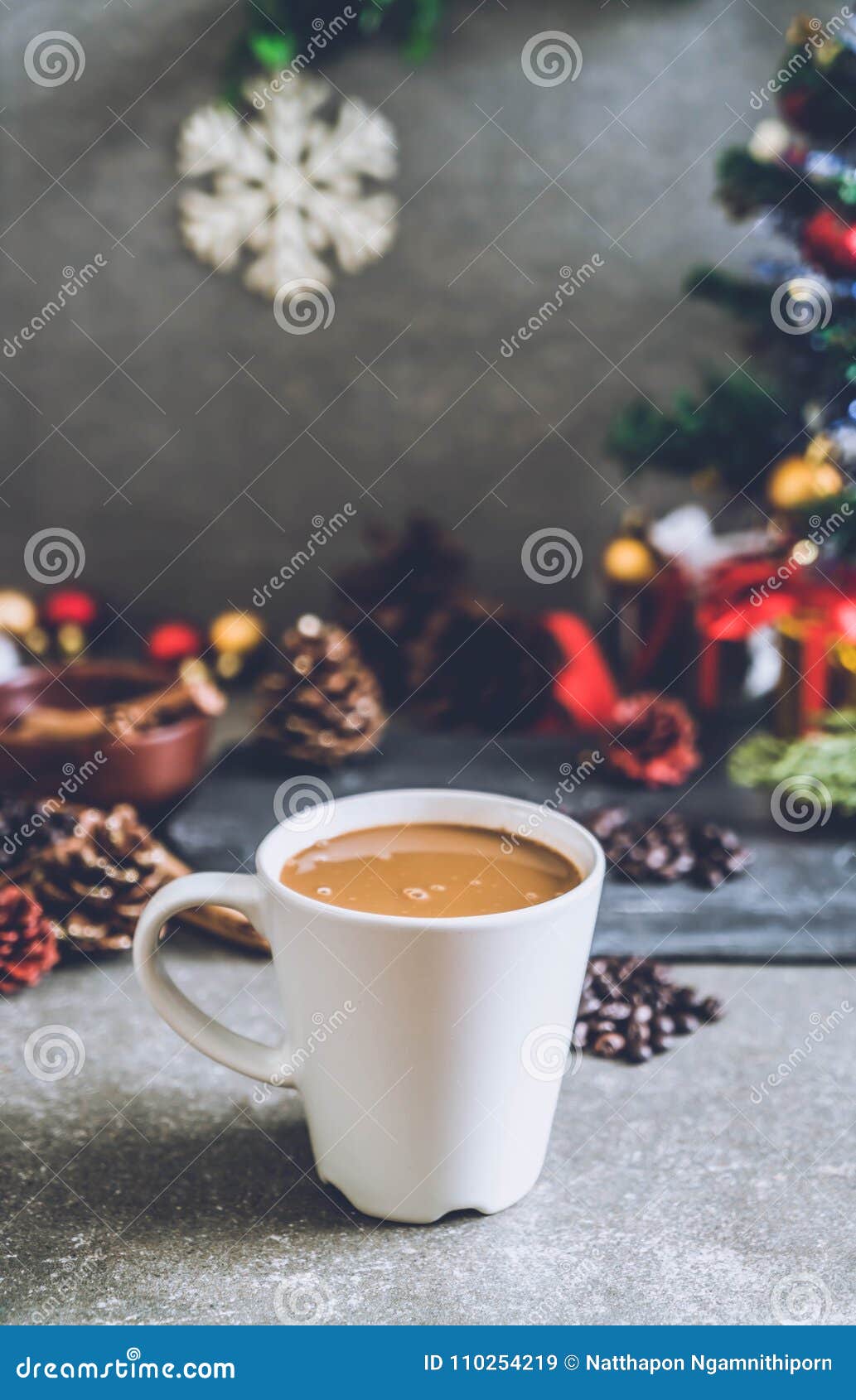 Hot Coffee Cup with Christmas Decoration Stock Image - Image of food ...