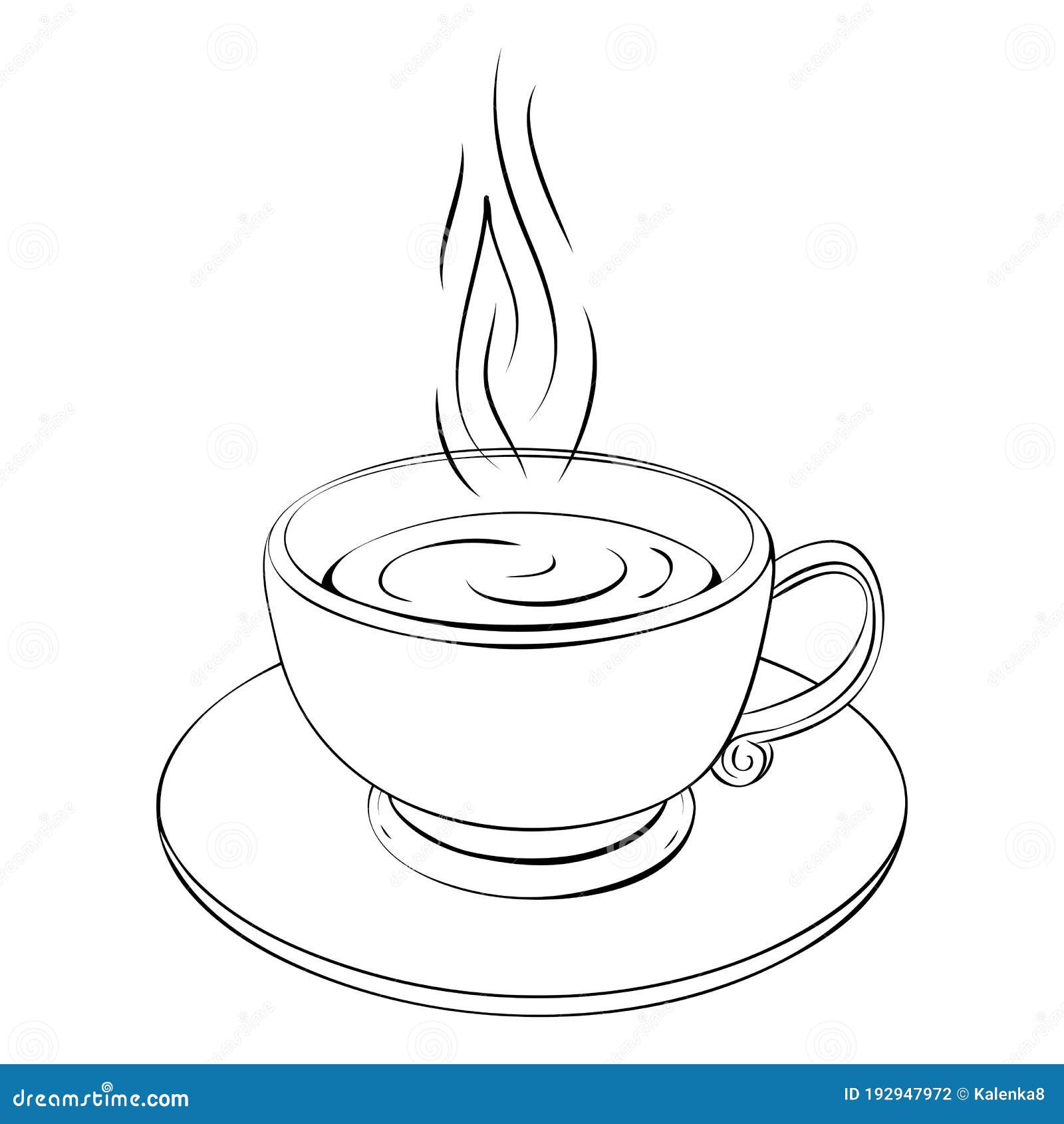 Hot Coffee Cup Or Teacup Line Drawing Isolated On White. Coffee Break Or Tea  Sketch Icon Stock Vector - Illustration Of Cute, Line: 192947972