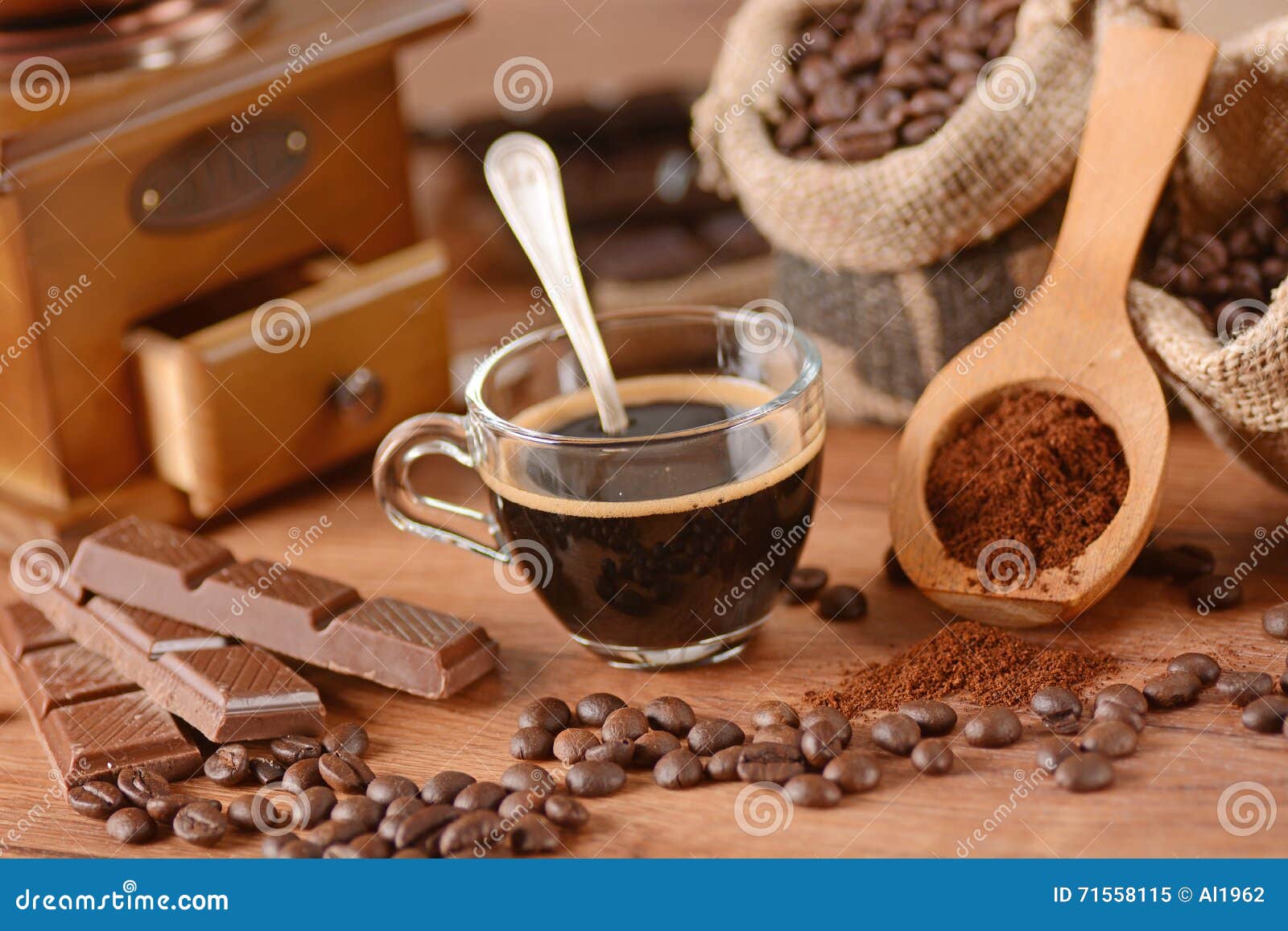 Hot coffee in glass cup stock image. Image of food, beans 71558115