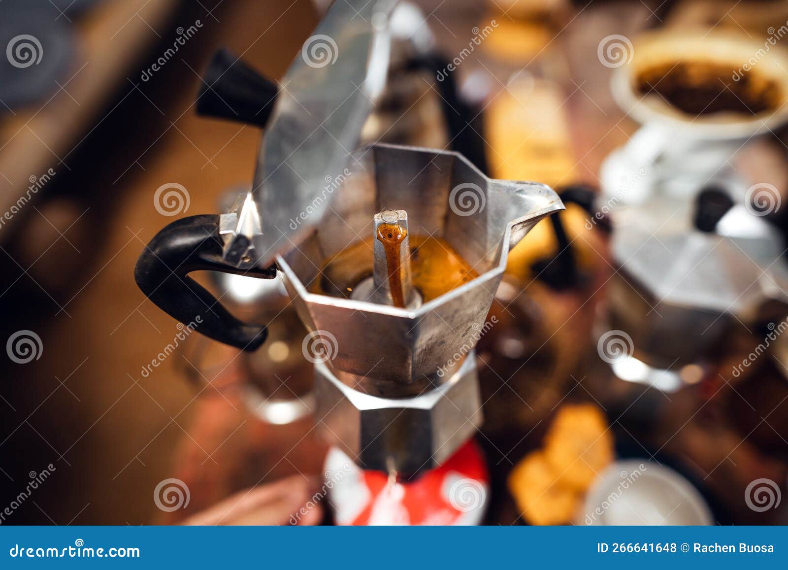 Hot coffee in a moka pot stock photo. Image of italian 266641648