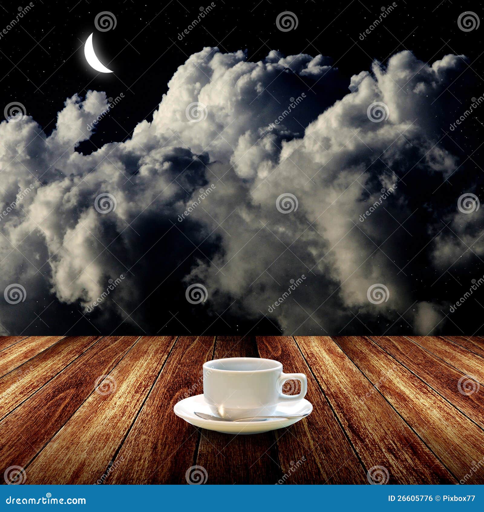 Hot coffee with night sky stock photo. Image of night 26605776