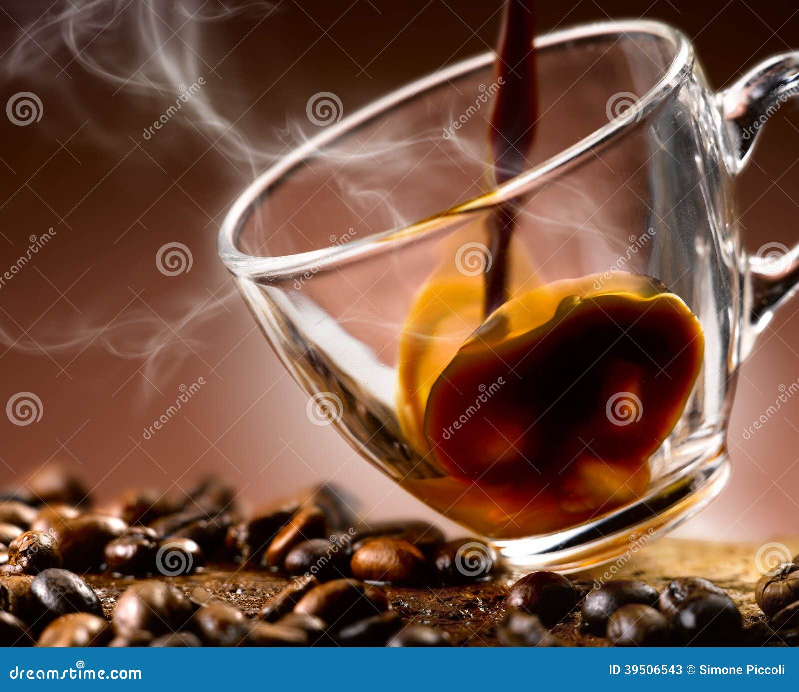 Hot Coffee Steaming Poured into a Cup Stock Image Image of croissant