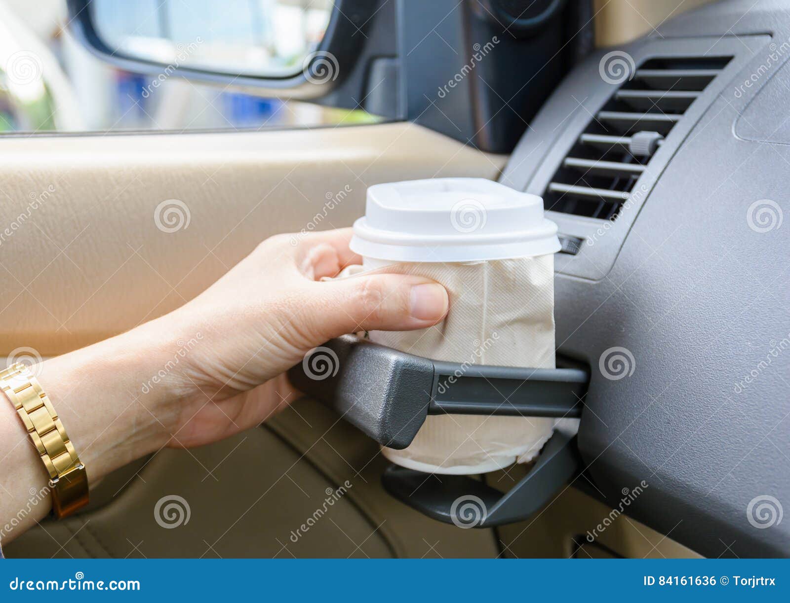 Hot Coffee To Go at Cup Holder in a Car. Stock Photo Image of work