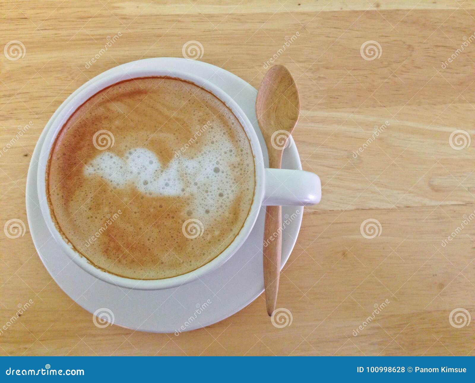 Hot Coffee in White Cup on Wood Table Top View Stock Photo Image of