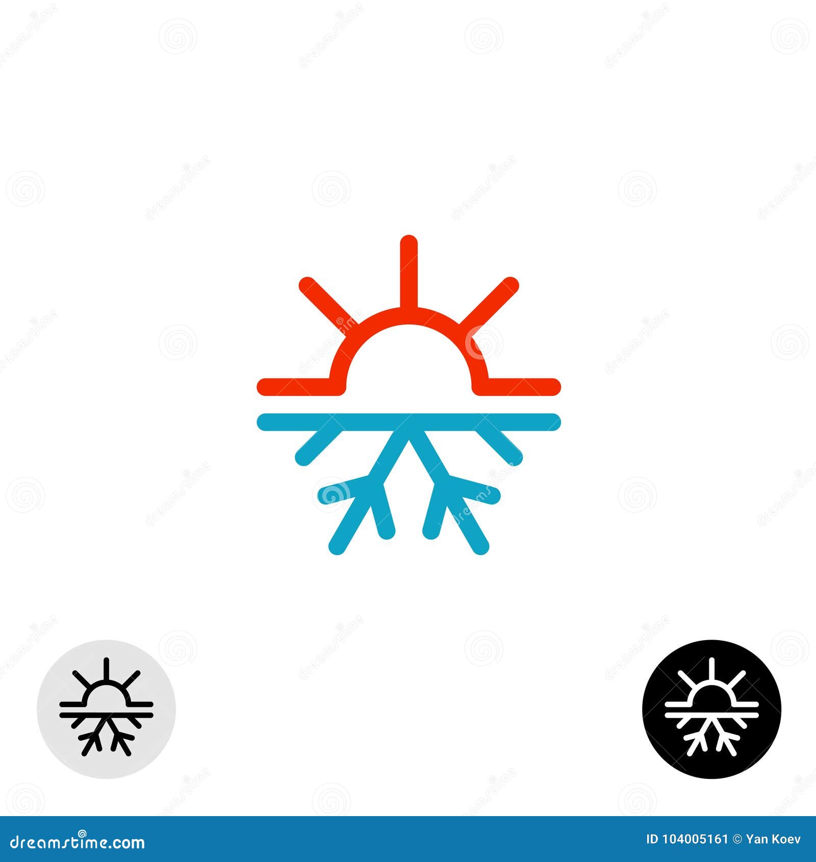 hot and cold . sun and snowflake all season concept logo.