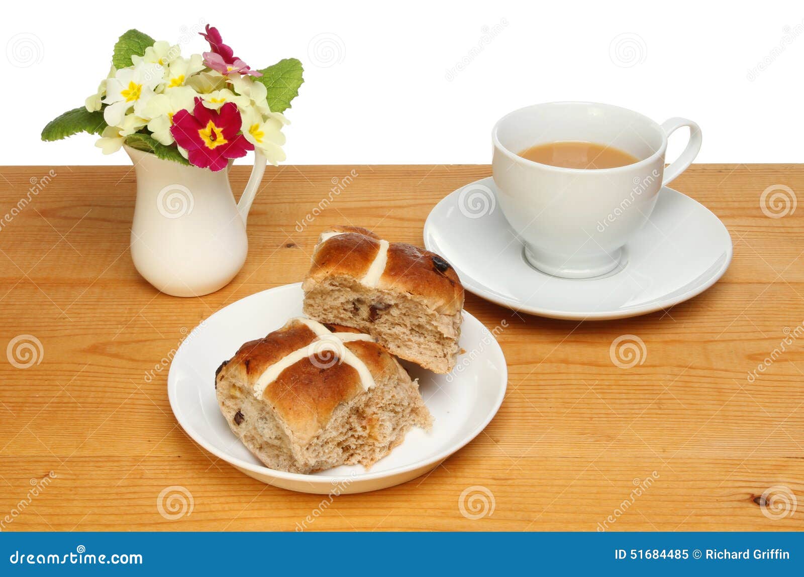Hot cross buns and tea stock image. Image of crockery 51684485