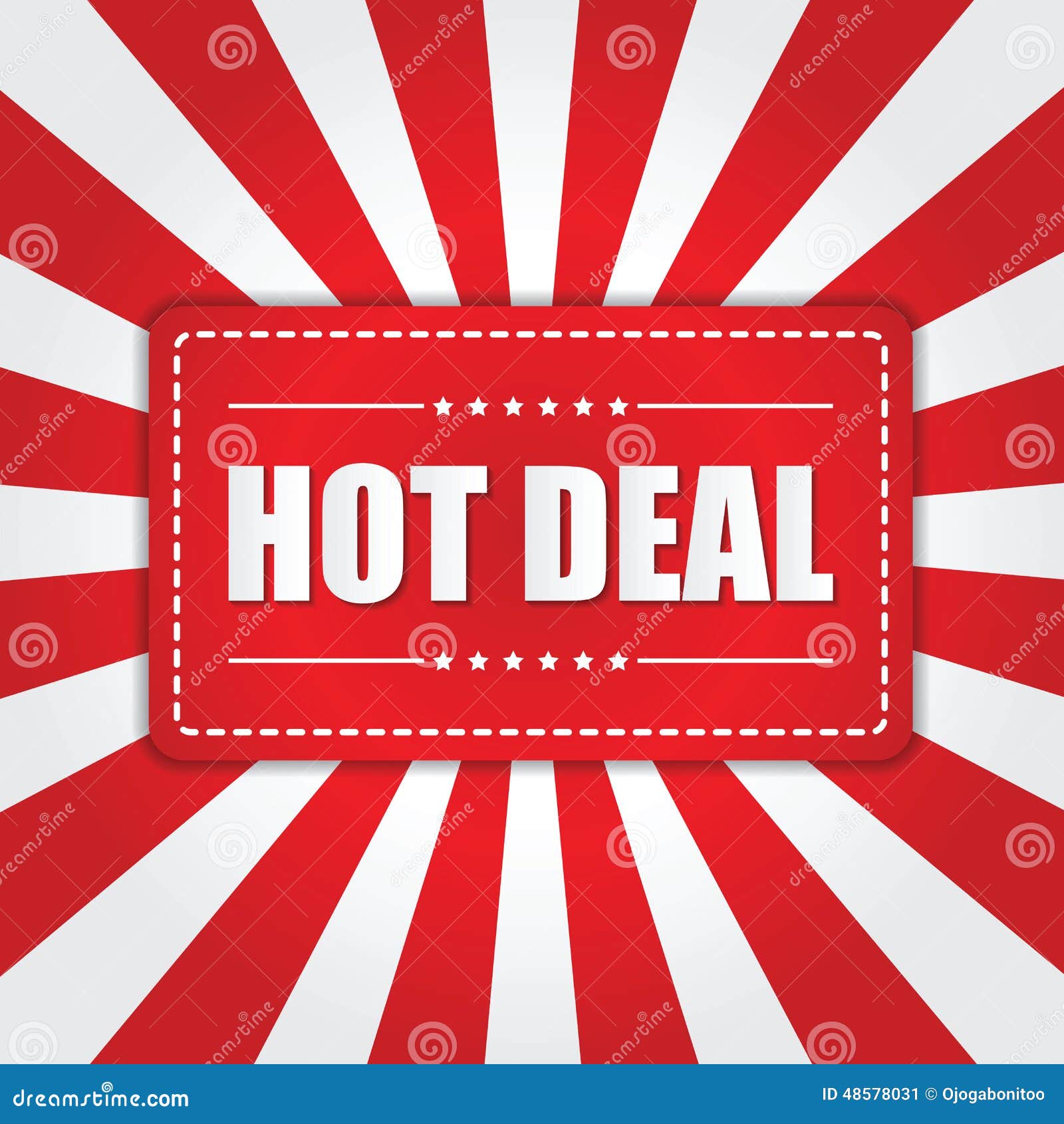 hot deal banner with sunburst effect on white and red background