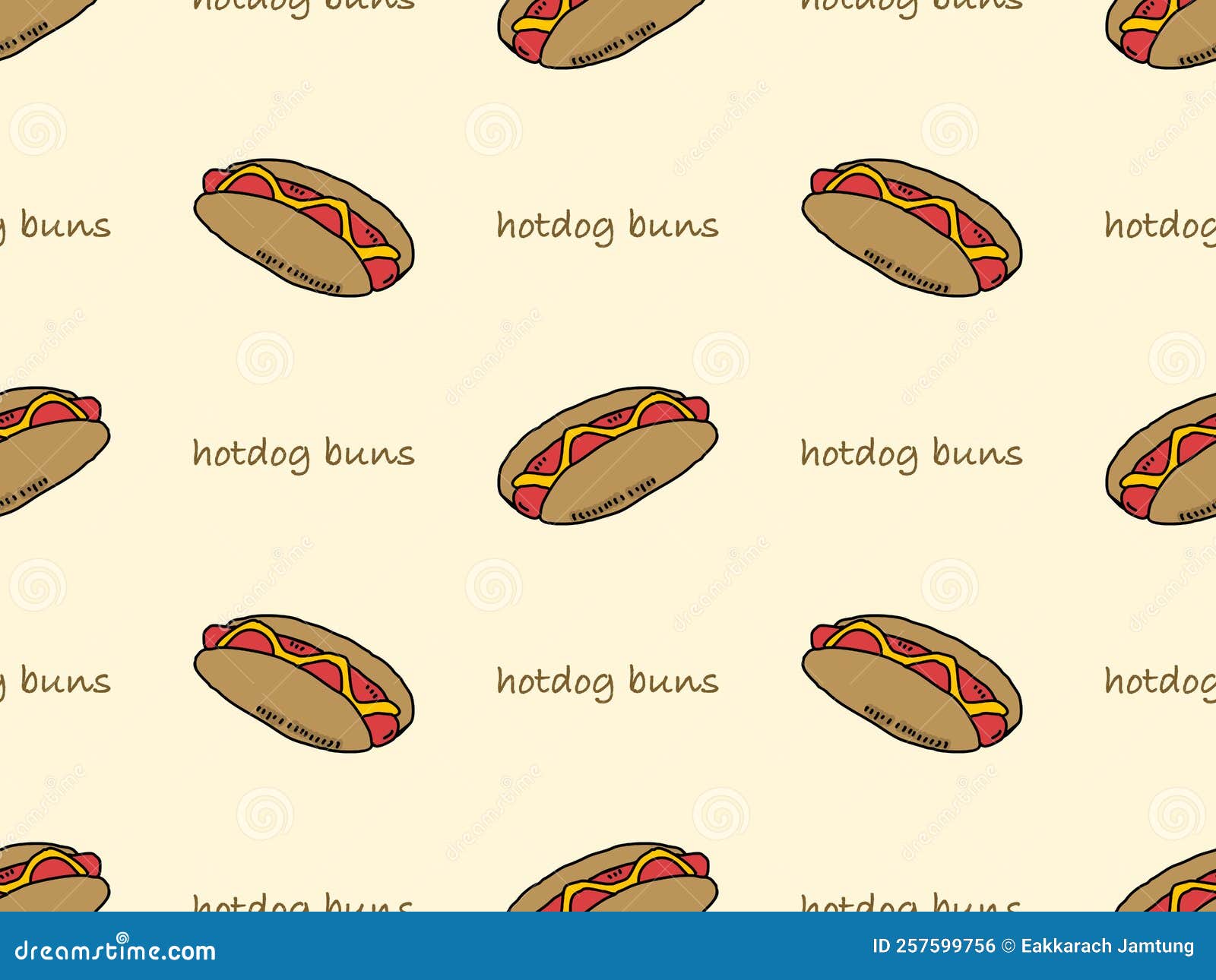 Hot Dog Buns Seamless Pattern on Yellow Background Stock Illustration