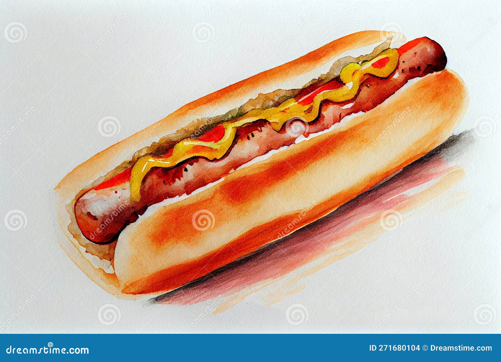 Hot Dog Drawing with Bit of Watercolour Stock Illustration