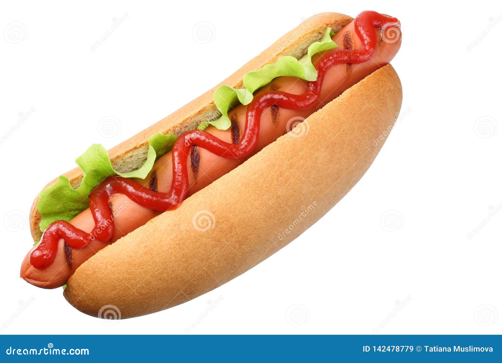 Hot Dog Grill with Lettuce Isolated on White Background. Fast Food Stock  Image - Image of sauce, grilled: 142478779