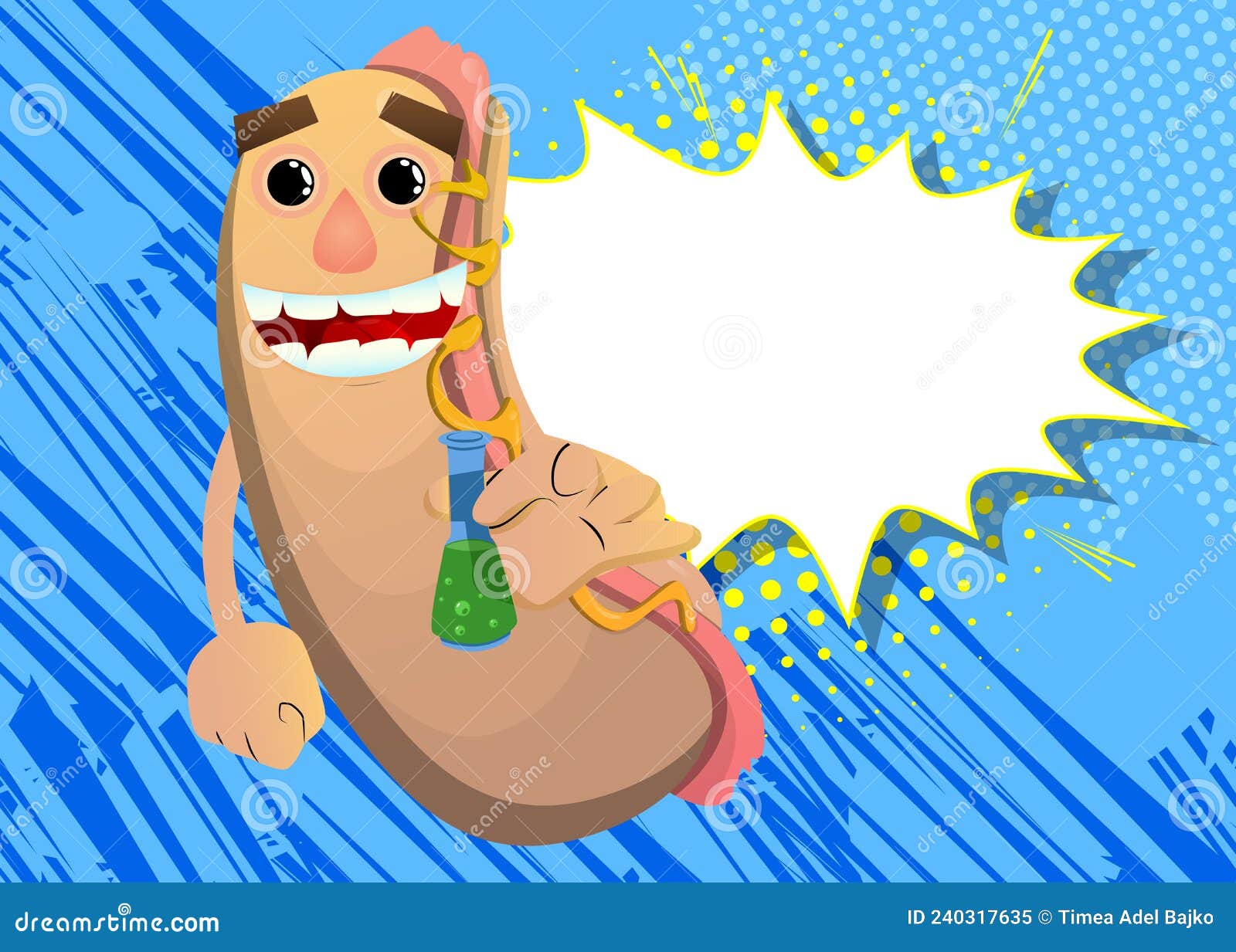 Hot Dog Holding a Test Tube. Stock Vector - Illustration of cartoon, face:  240317635