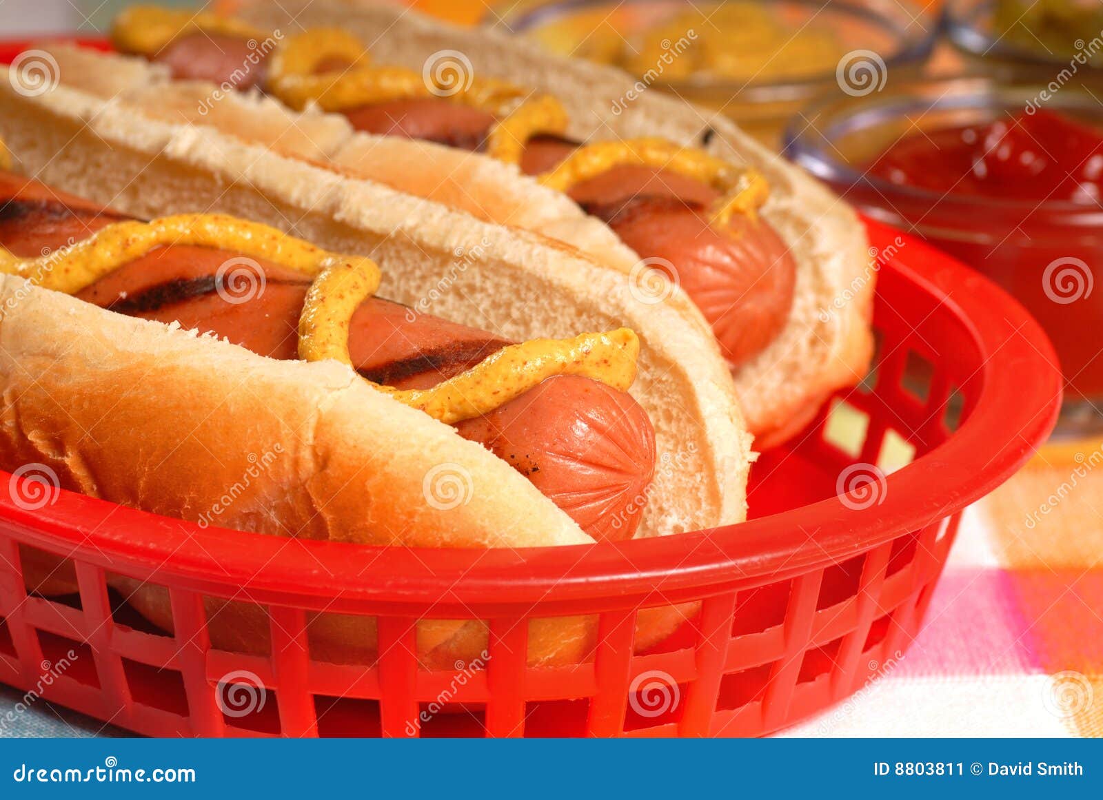 Hot Dogs with condiments stock image. Image of picnic 8803811