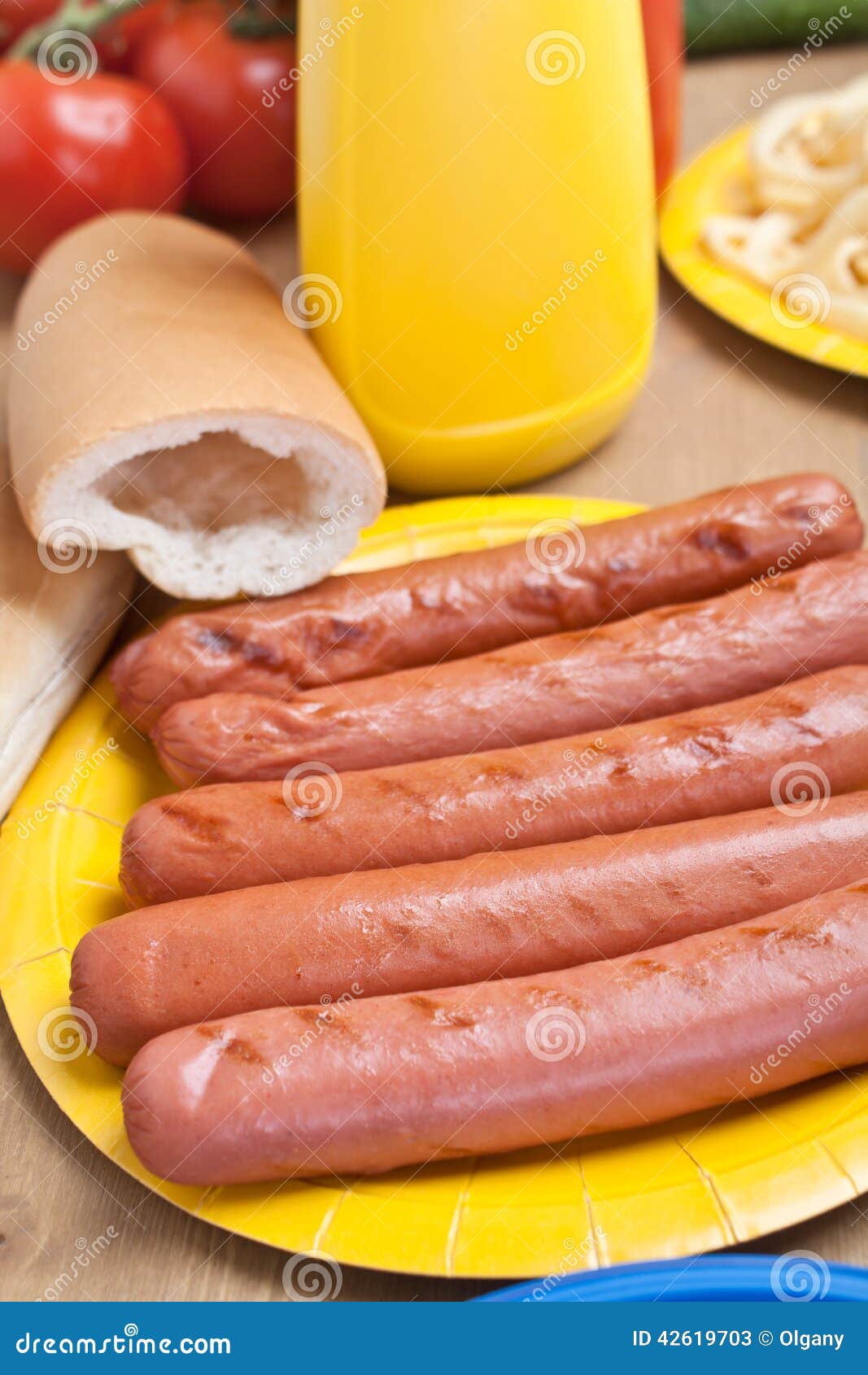 Hot dogs on a plate stock image. Image of away, grilled 42619703