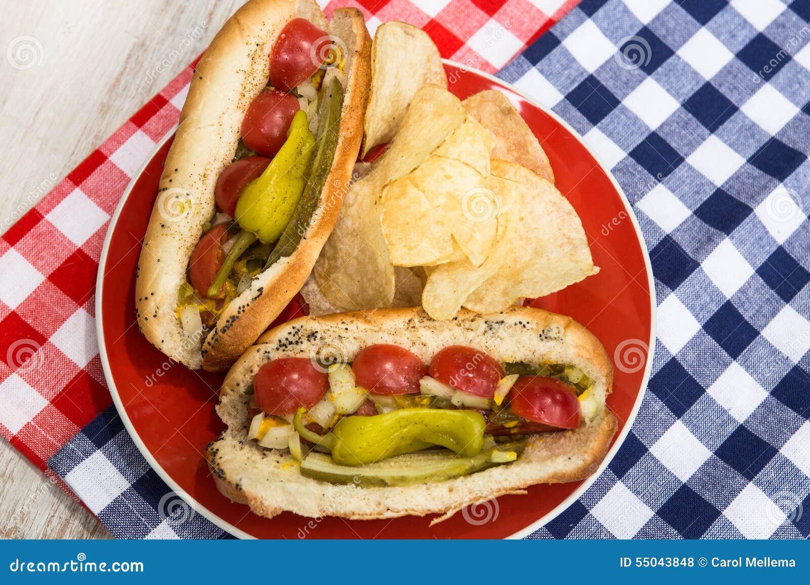 Hot Dogs and Potato Chips on Red Plate Stock Photo Image of dinner