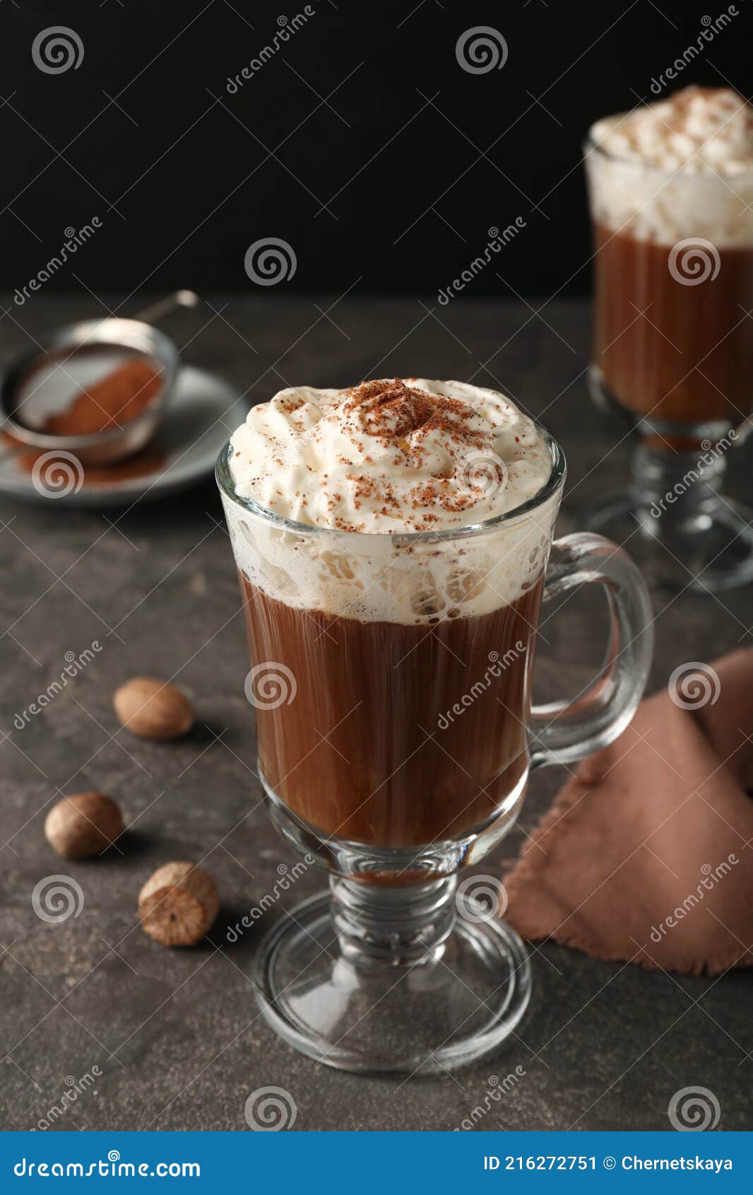 Hot Drink with Nutmeg Powder on Grey Table Stock Image Image of