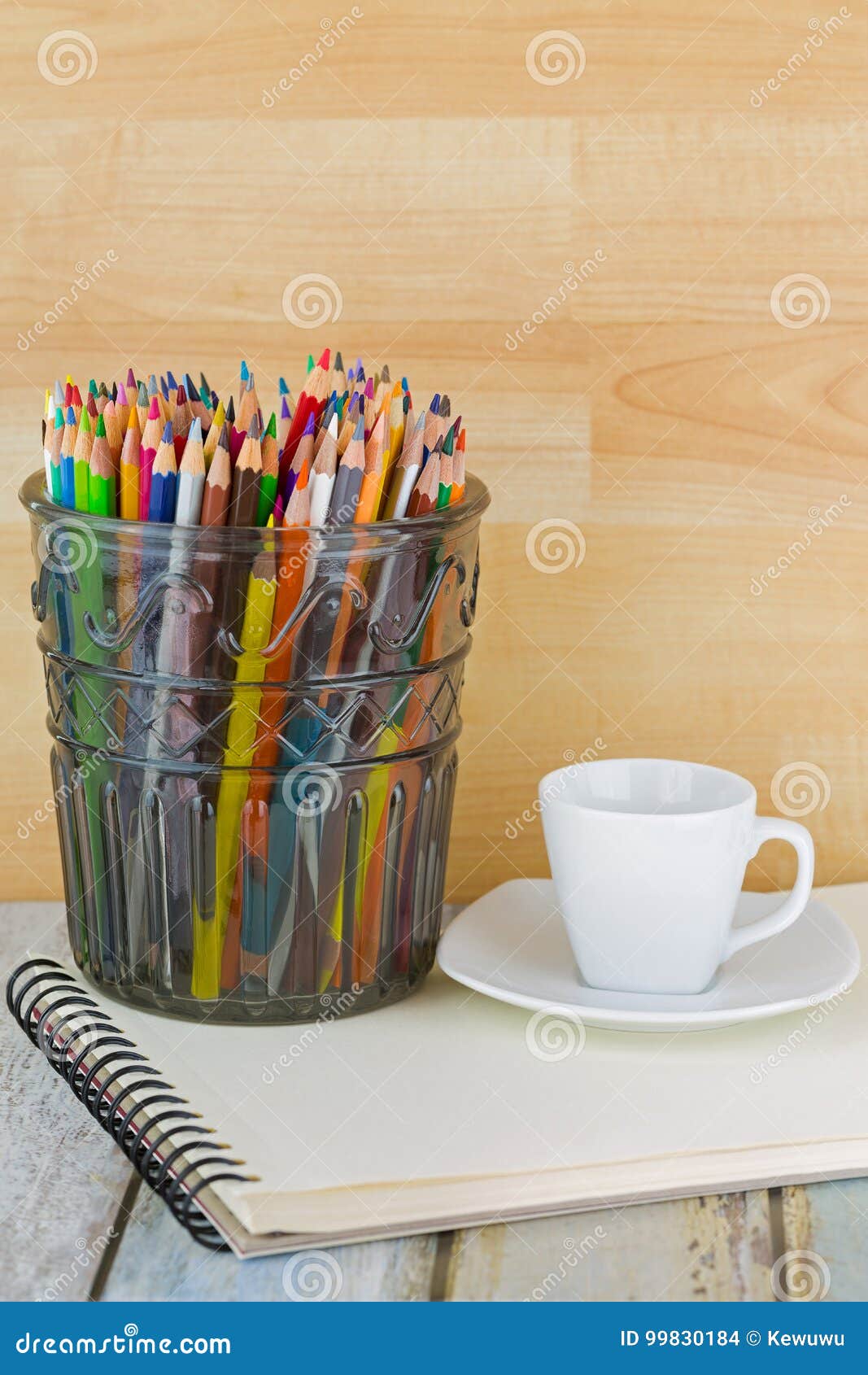Hot Espresso Coffee Cup Next To Coloring Colored Pencils On Sketch
