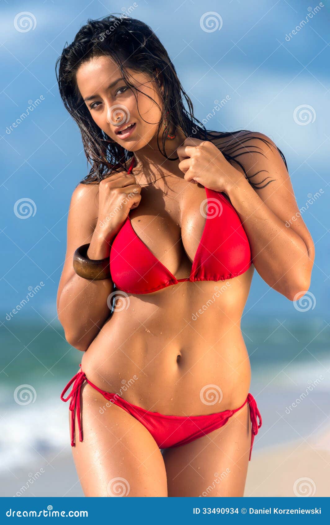 Hot Female Walking in the Beach Stock Photo