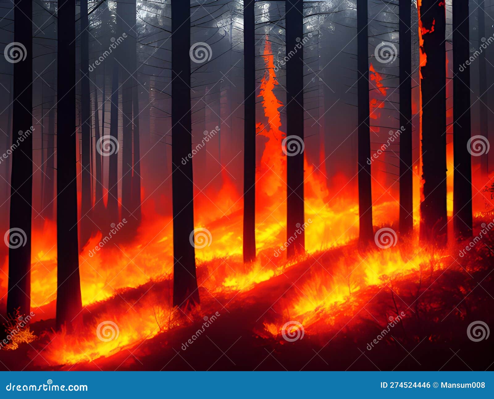 Red Hot Fire Burning Forest , Ai Generated Stock Illustration ...