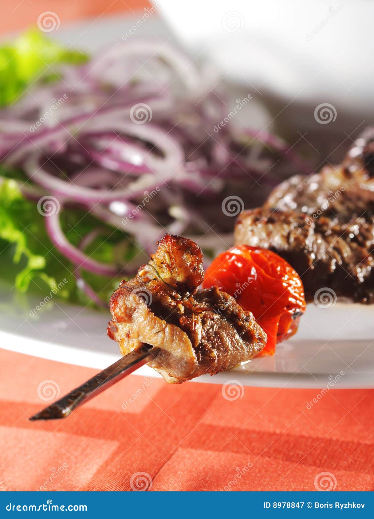 Hot Meat Dish Grilled Lamb Stock Image Image of salad, onion 8978847