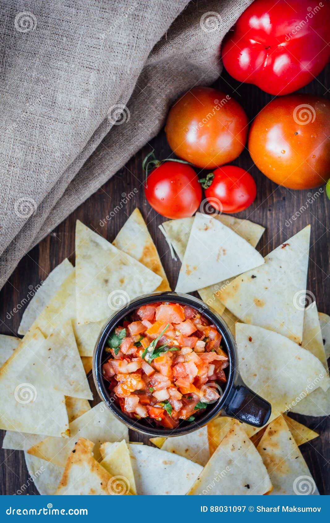 Hot Mexican Salsa Spicy Dip with Nachos Chips from Corn Stock Image