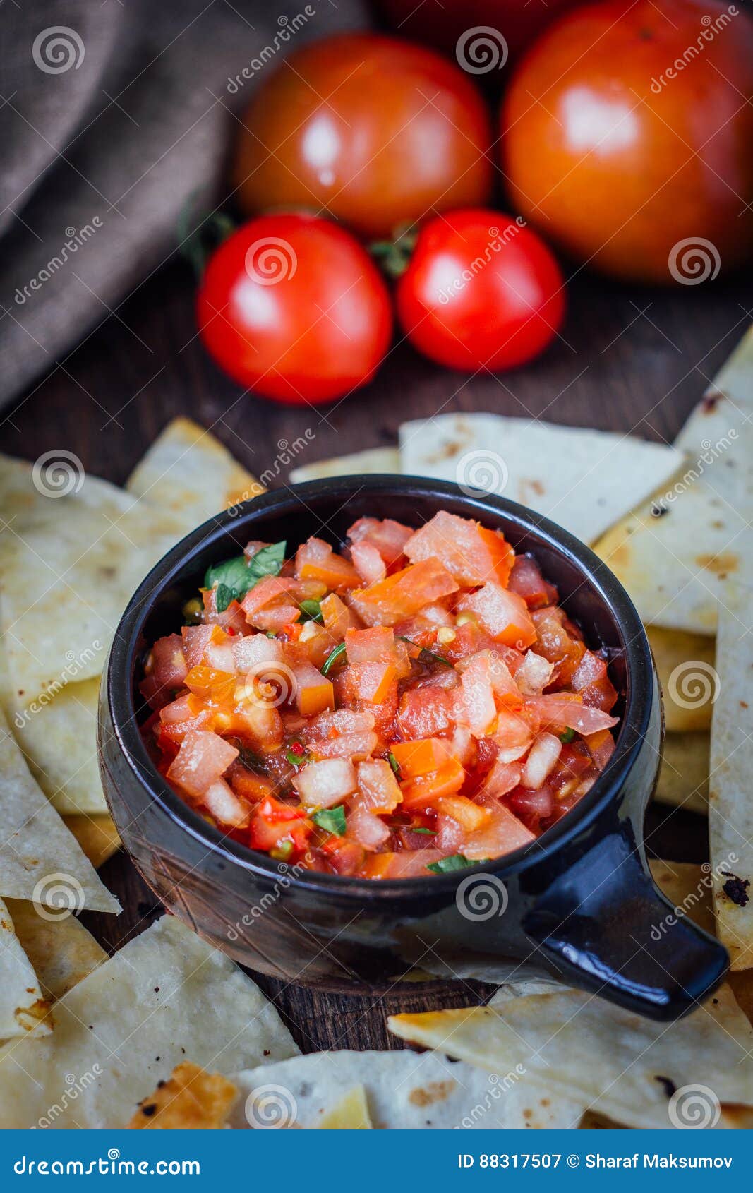 Hot Mexican Salsa Spicy Dip with Nachos Chips from Corn Stock Image