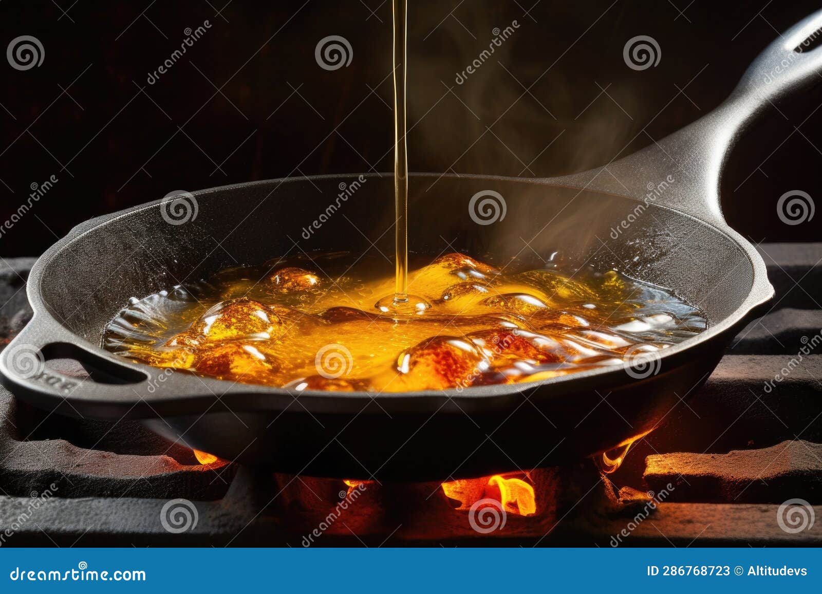 Hot Oil Bubbling in a Cast Iron Skillet Stock Image Image of skillet
