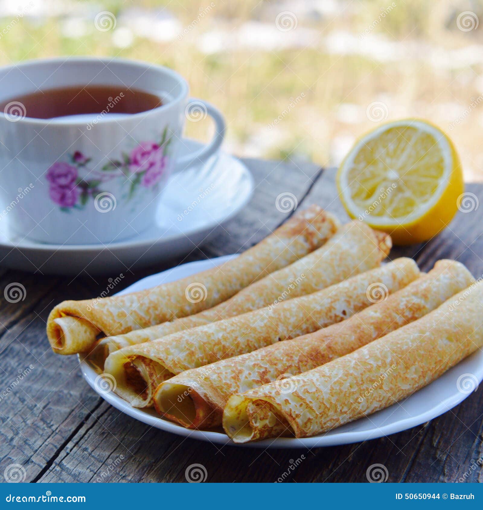 Hot Pancakes, Fragrant Tea and Lemon Stock Photo Image of homemade