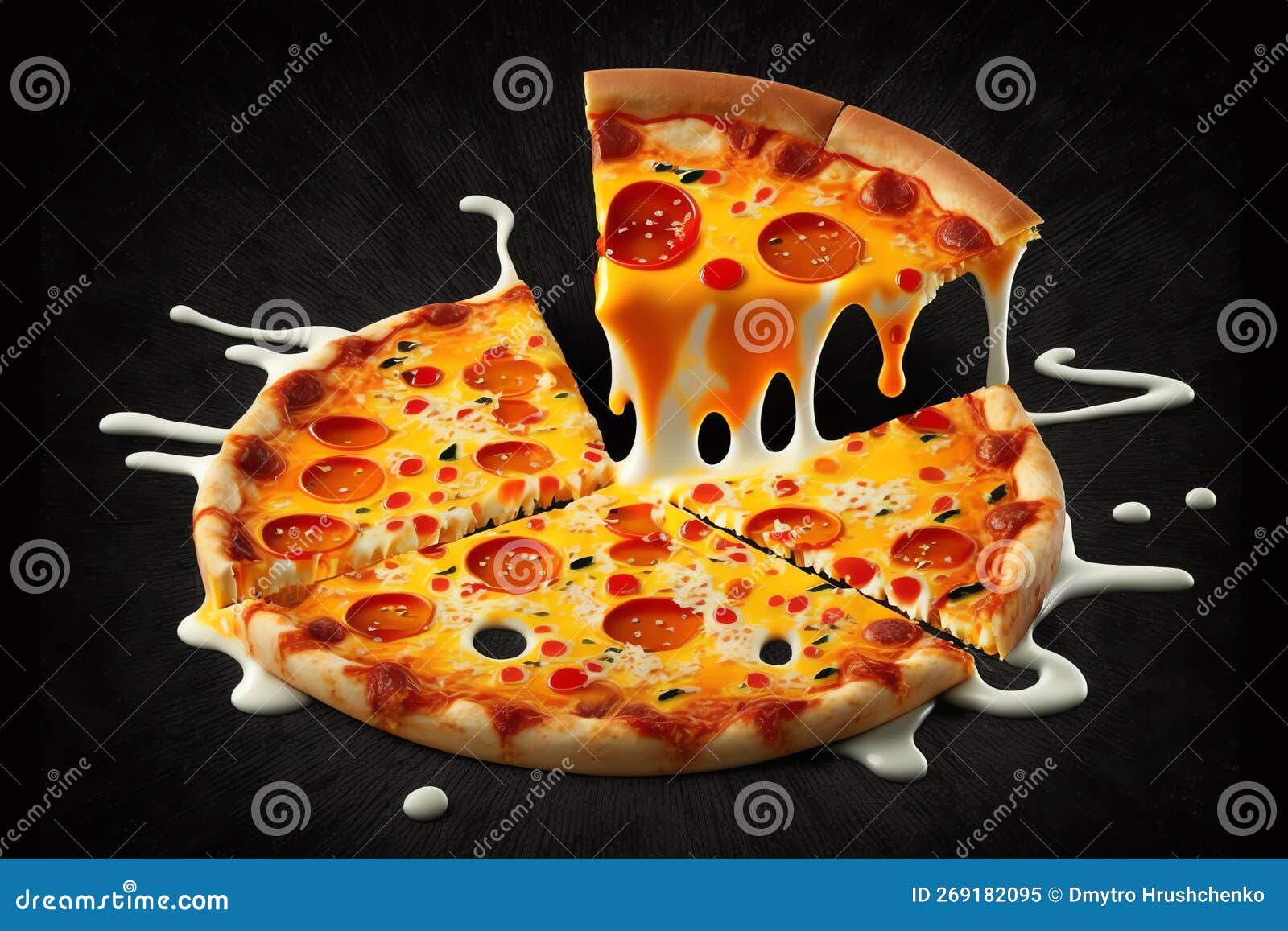 Melting Cheese Pizza Flat Cartoon Illustration