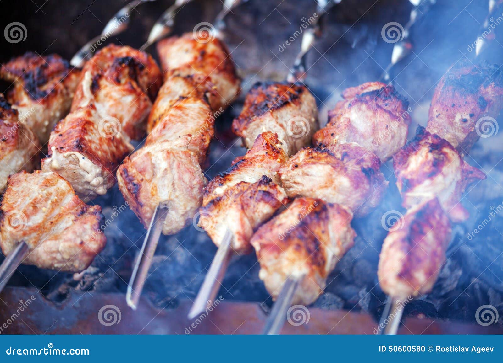 Hot Pork Kebabs with Smoke stock photo. Image of charcoal 50600580