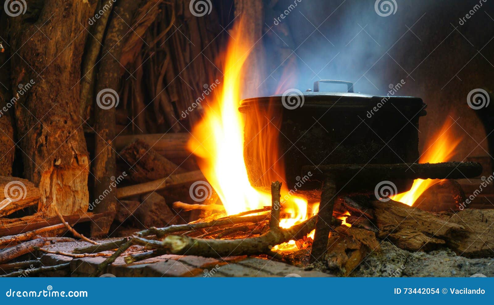 Hot pot on fire stock photo. Image of boiling, dark, boiler 73442054