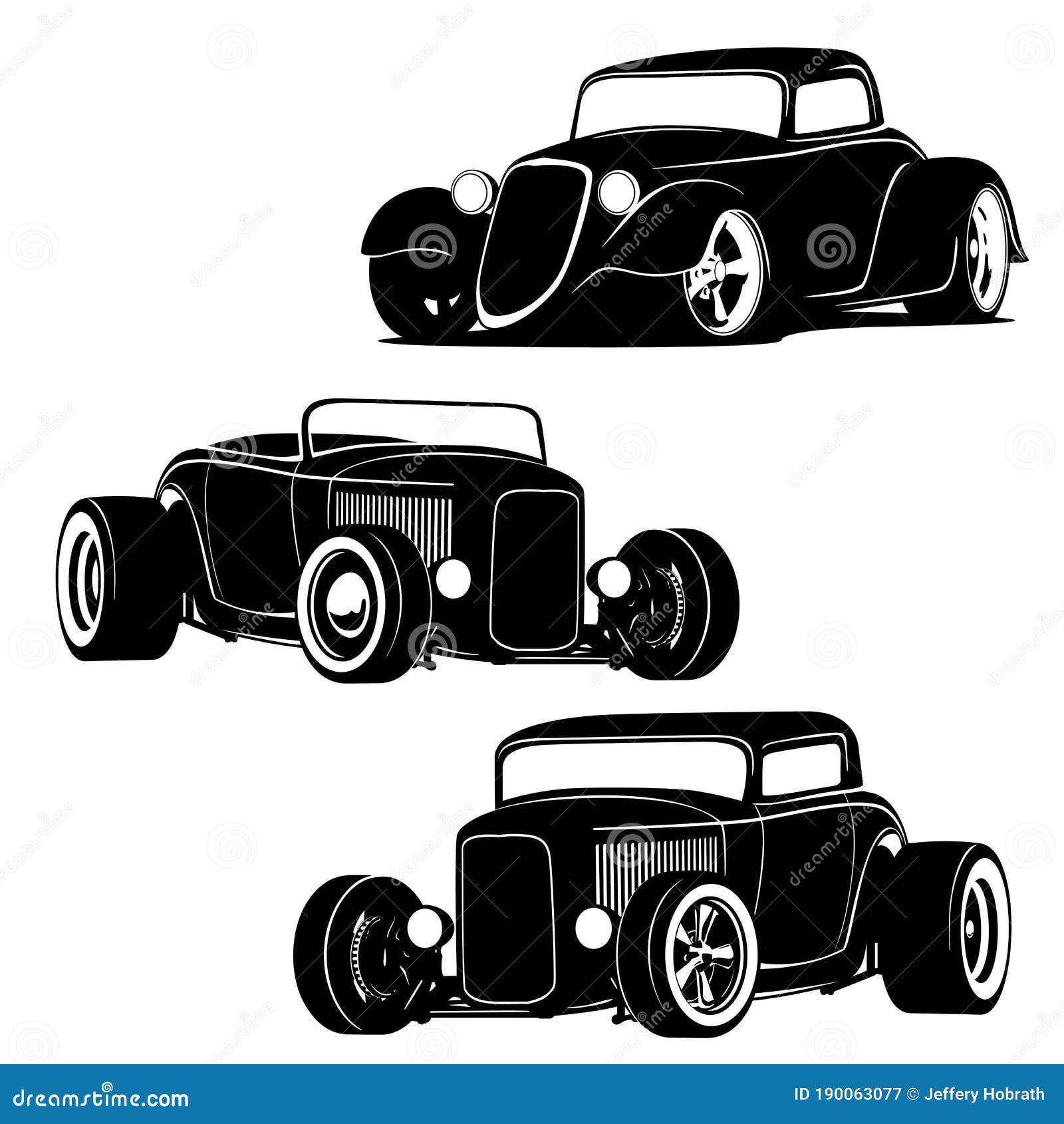 hot rod cars silhouette set   