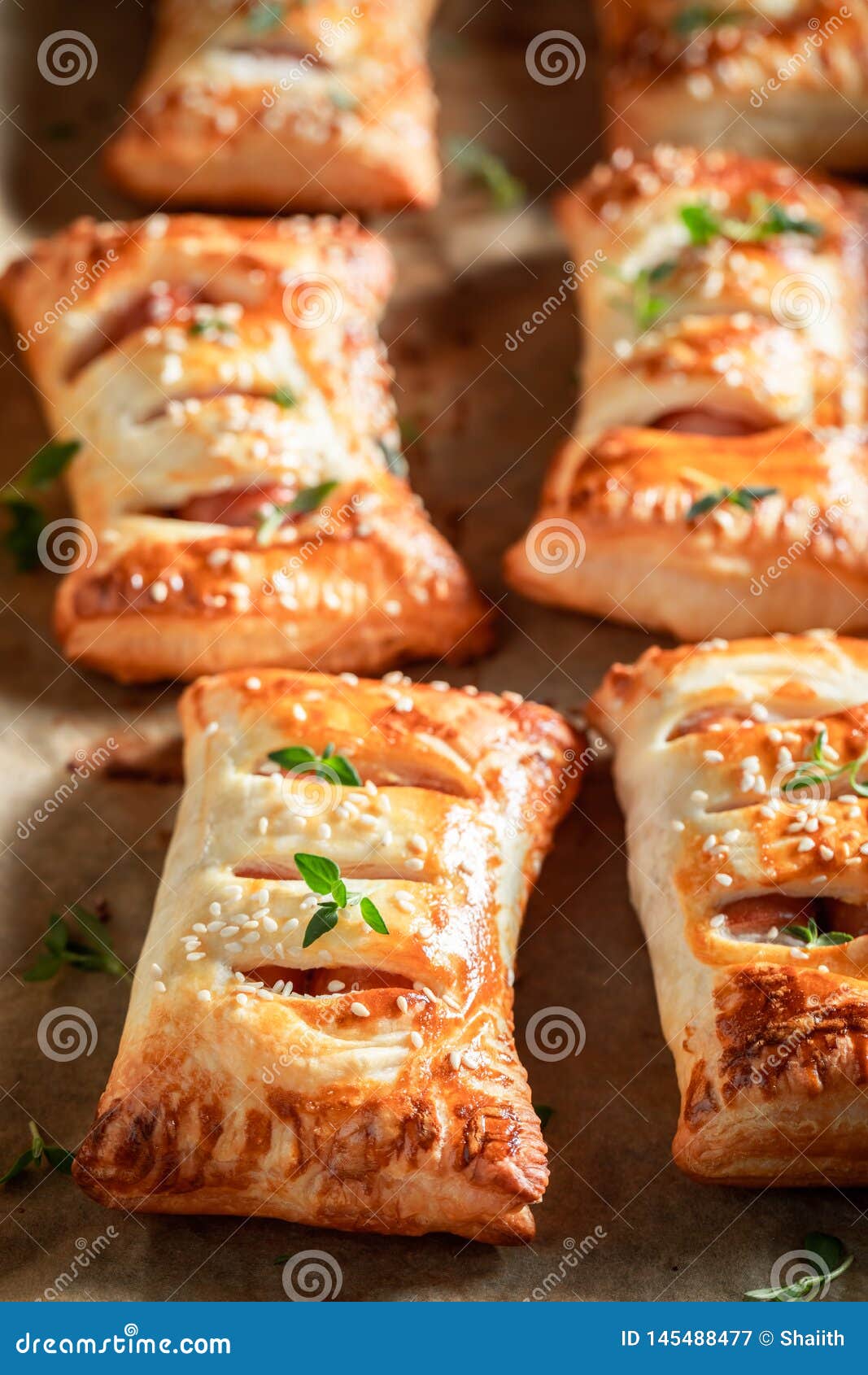 Hot Sausage Roll with Thyme and Sesame Seeds Stock Image Image of